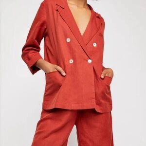 Free People Winnie Double Breasted Oversized Rust Burnt Orange Blazer